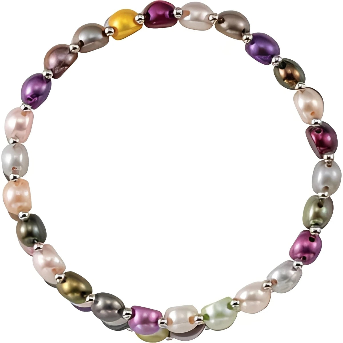 Sterling Silver Cultured Multi-Color Freshwater Pearl Stretch 7" Bracelet