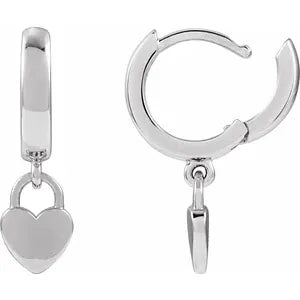 Sterling Silver Hinged 28.5 mm Heart Hoop Earrings