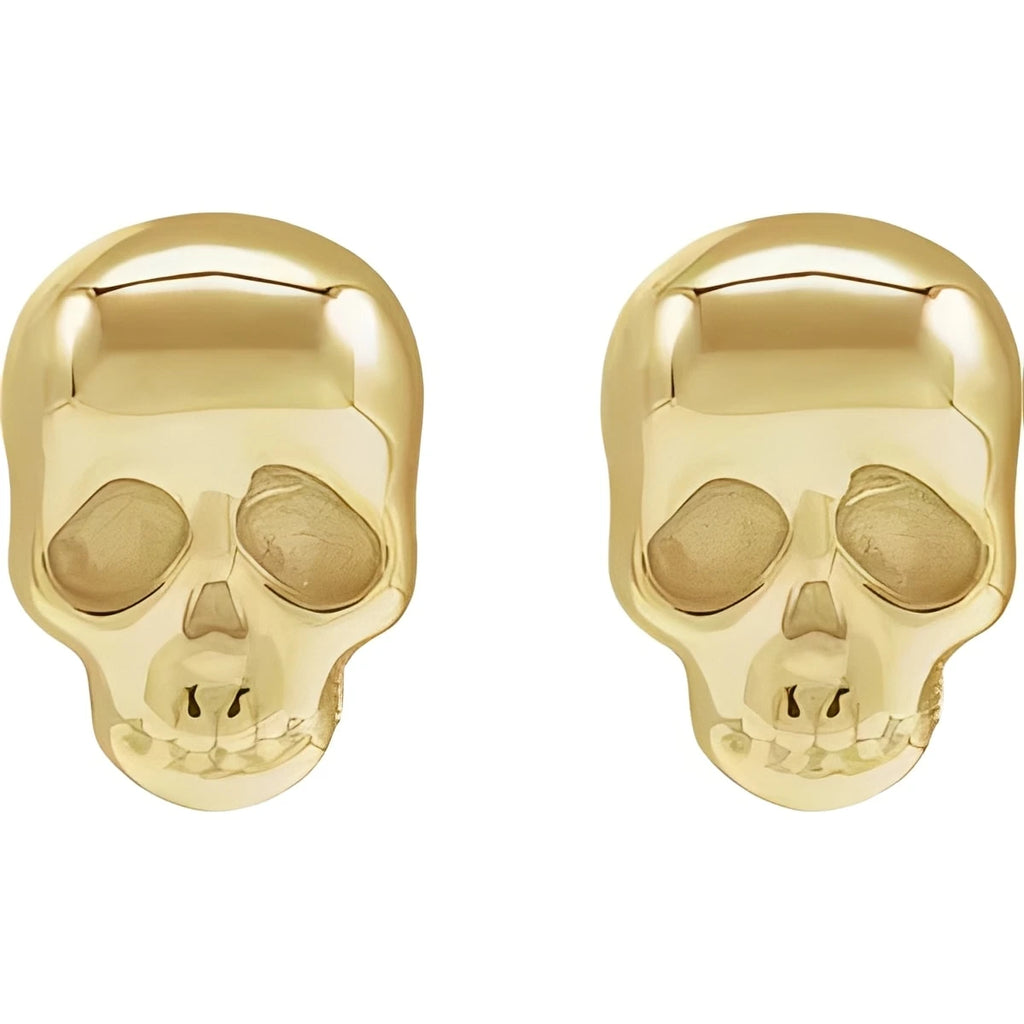 14K Yellow Gold Skull Earrings