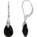 14K White Gold Natural Briolette Onyx & .025 CTW Natural Diamond Earrings