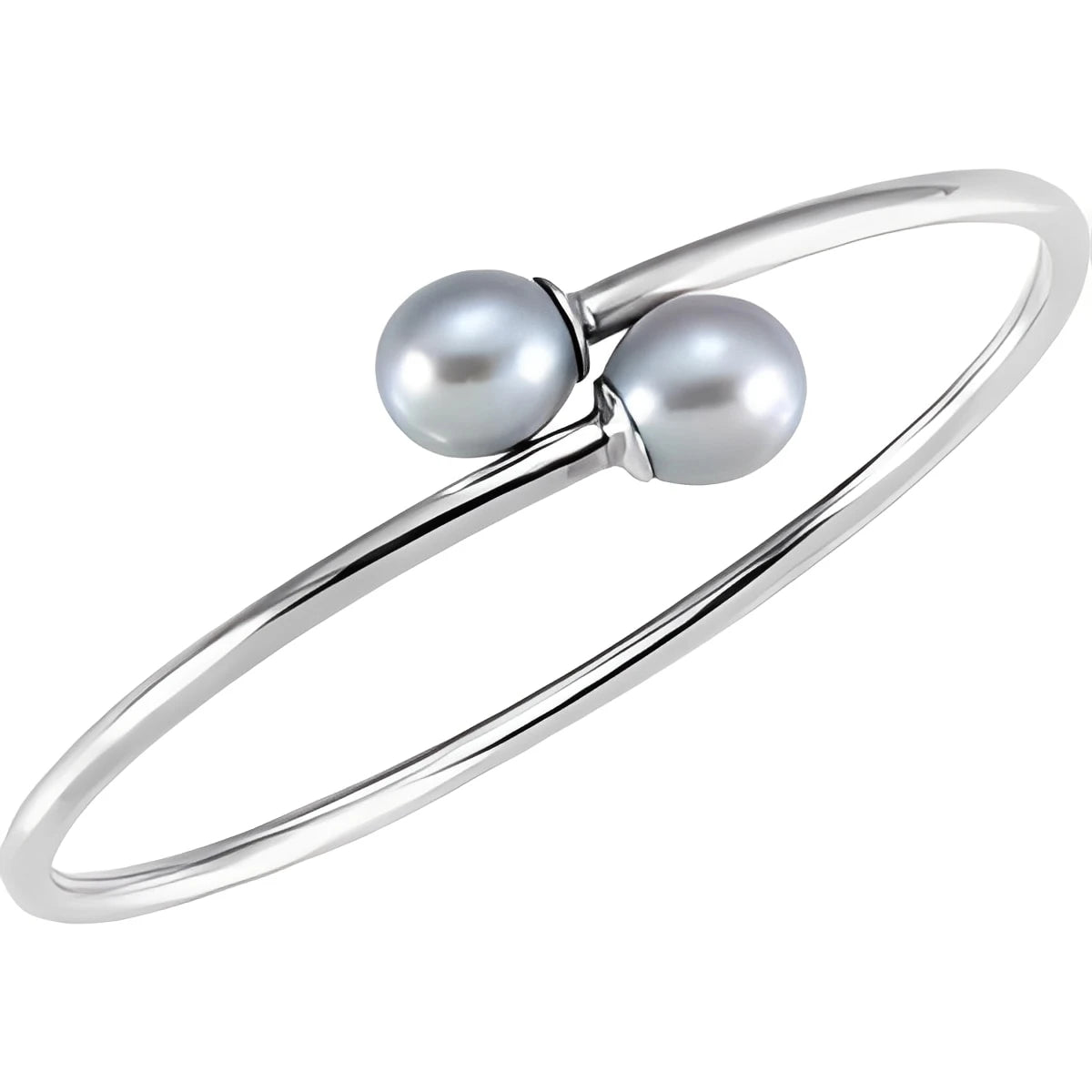 Sterling Silver Cultured Gray Freshwater Pearl Flexible Bangle Bracelet