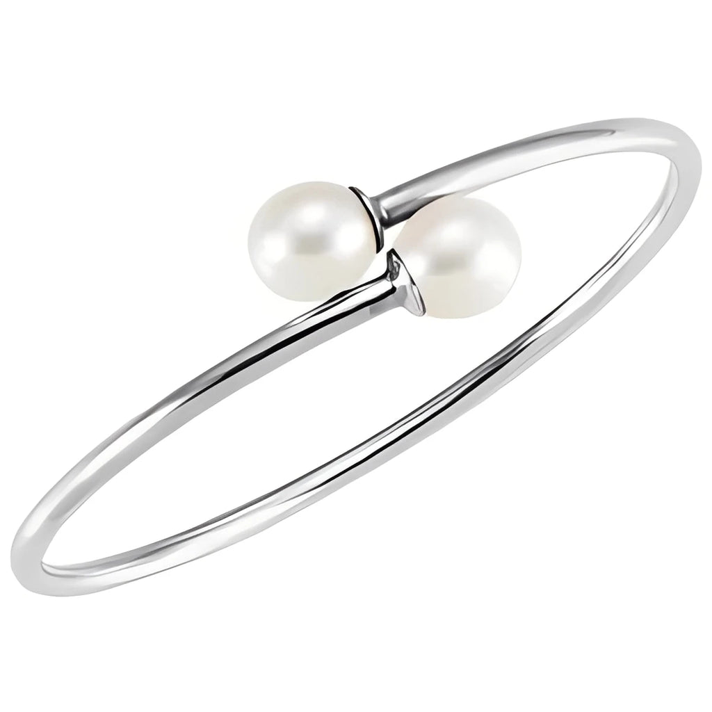 Sterling Silver Cultured Gray Freshwater Pearl Flexible Bangle Bracelet