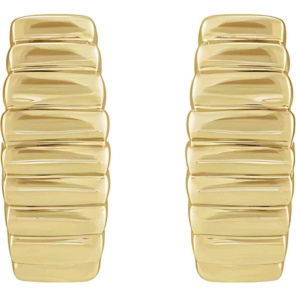 14K Yellow Gold Electroform Puffed 15 mm J-Hoop Earrings