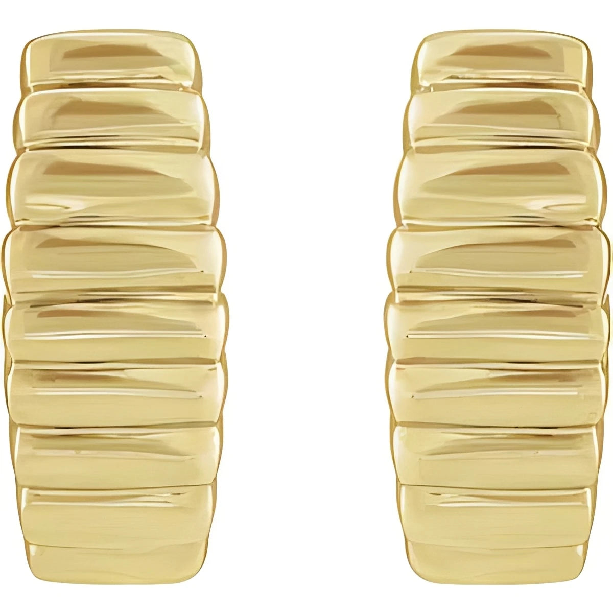 14K Yellow Gold Electroform Puffed 15 mm J-Hoop Earrings