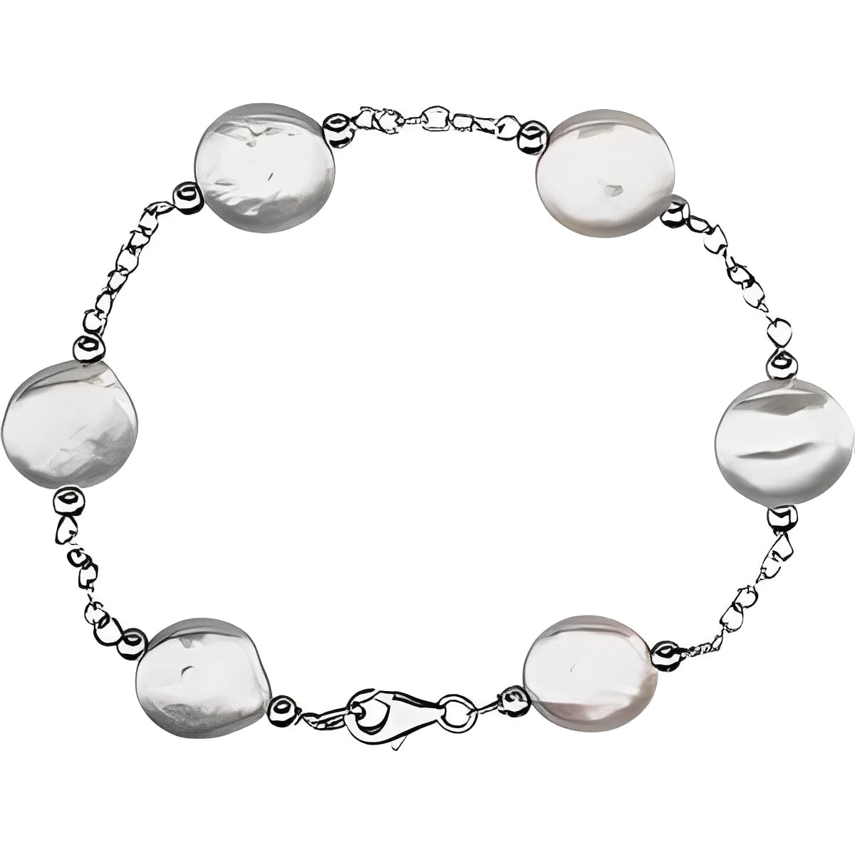 Sterling Silver Cultured White Freshwater Pearl 5-Station 7" Bracelet