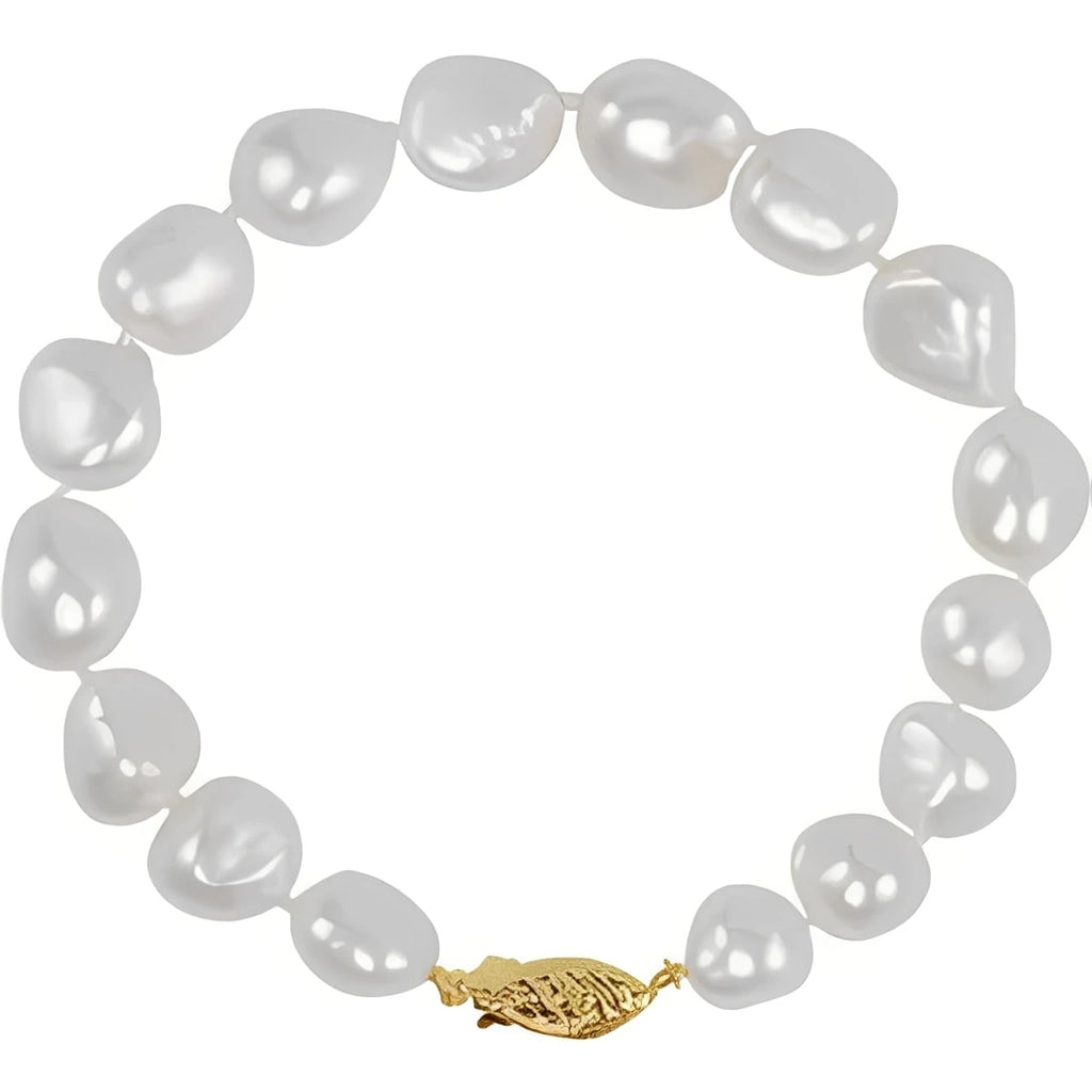 14K Yellow Gold Cultured White Freshwater 7" Bracelet