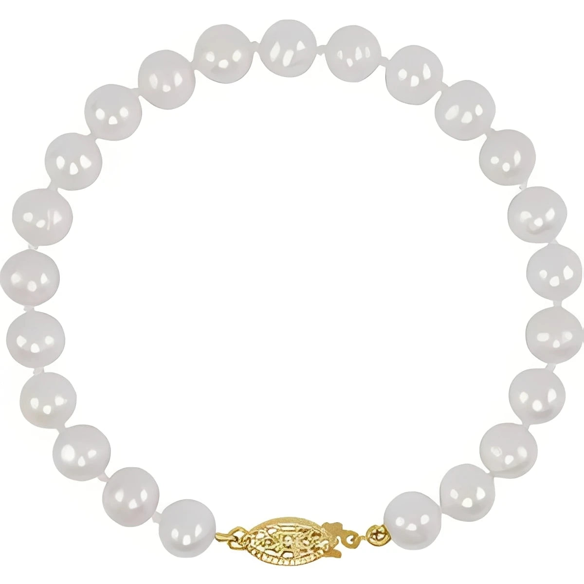 14K Yellow Gold Cultured White Freshwater 7" Bracelet