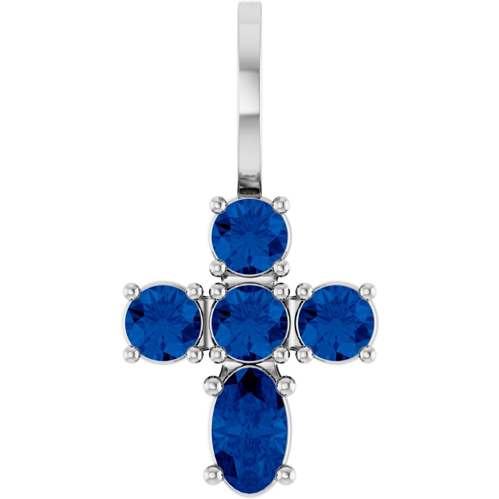 14K Yellow Gold Lab-Grown Emerald Cross Charm/Pendant