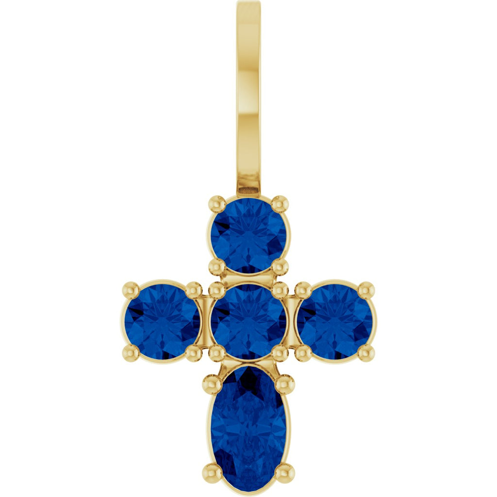14K Yellow Gold Lab-Grown Emerald Cross Charm/Pendant