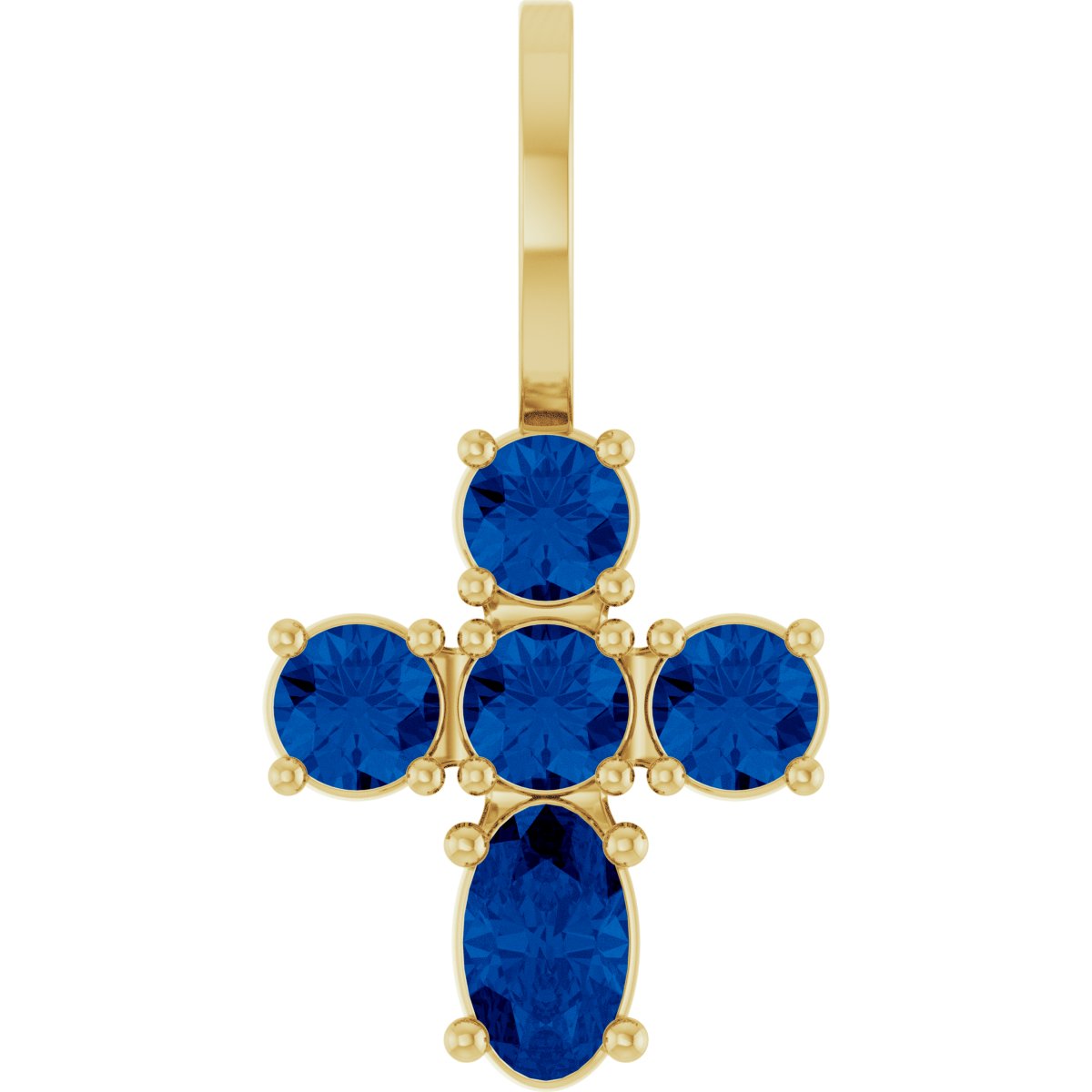14K Yellow Gold Lab-Grown Emerald Cross Charm/Pendant