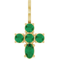 14K Yellow Gold Lab-Grown Emerald Cross Charm/Pendant