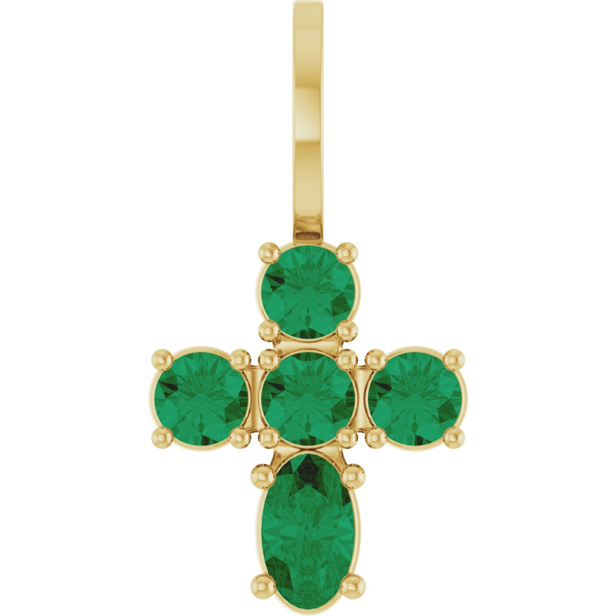 14K Yellow Gold Lab-Grown Emerald Cross Charm/Pendant