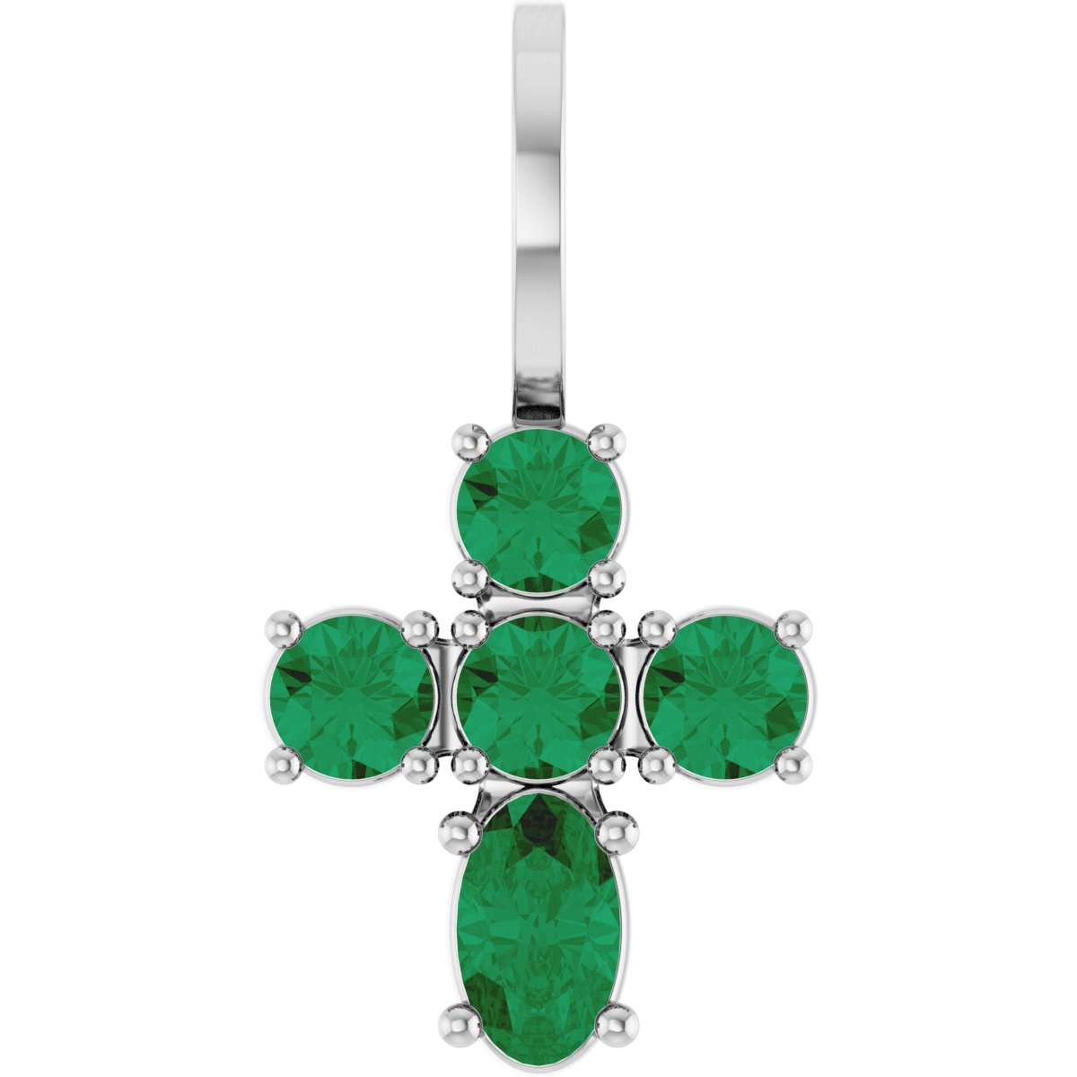 14K Yellow Gold Lab-Grown Emerald Cross Charm/Pendant