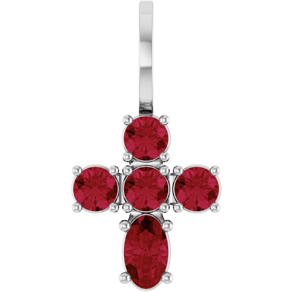 14K Yellow Gold Lab-Grown Emerald Cross Charm/Pendant