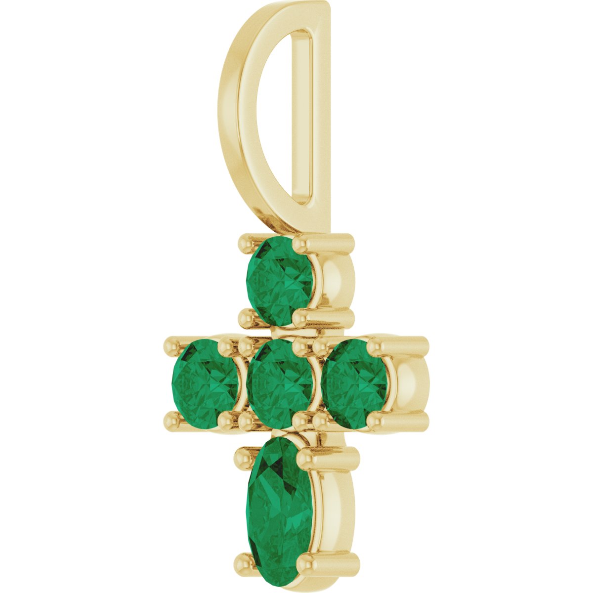 14K Yellow Gold Lab-Grown Emerald Cross Charm/Pendant