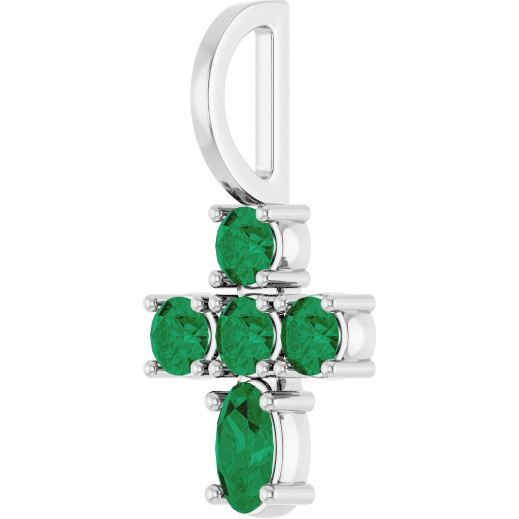 14K Yellow Gold Lab-Grown Emerald Cross Charm/Pendant