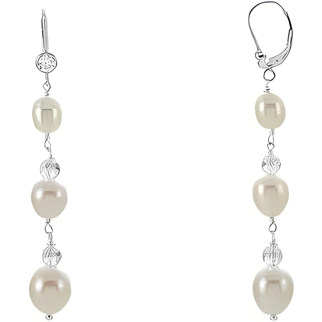 Sterling Silver Cultured White Freshwater Pearl & Imitation Cubic Zirconia Earrings