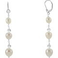 Sterling Silver Cultured White Freshwater Pearl & Imitation Cubic Zirconia Earrings