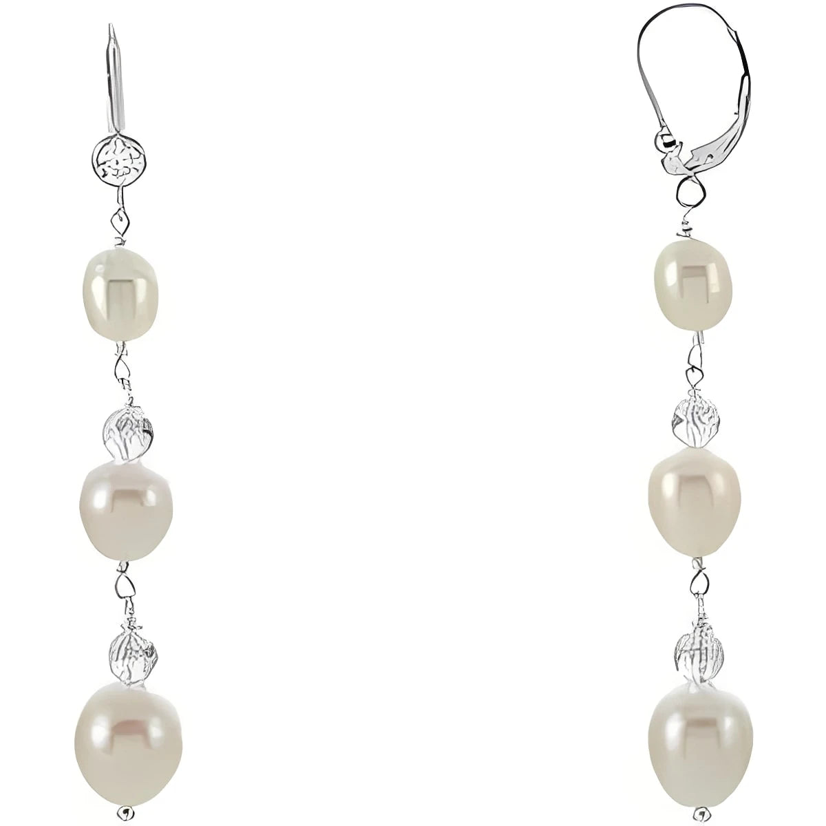 Sterling Silver Cultured White Freshwater Pearl & Imitation Cubic Zirconia Earrings