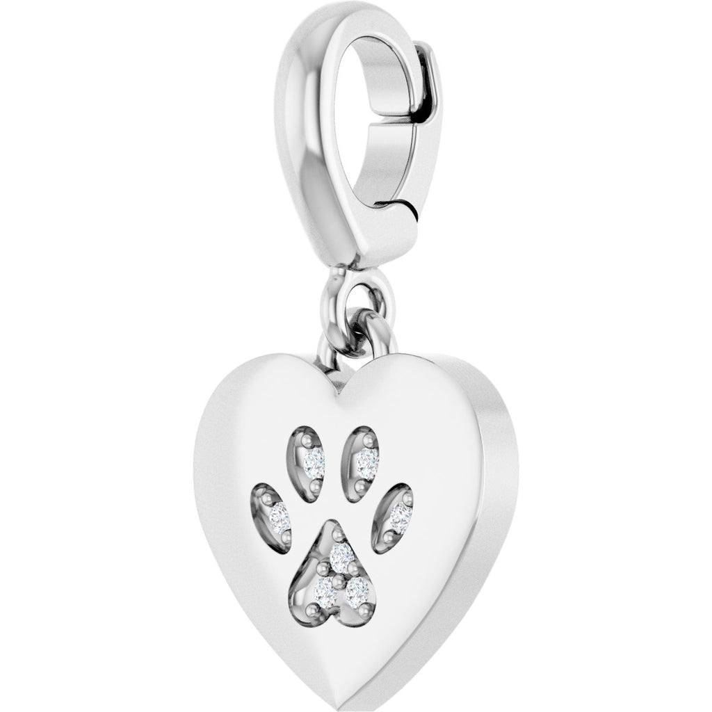 Sterling Silver .02 CTW Lab-Grown Diamond Paw Print Heart Charm/Pendant