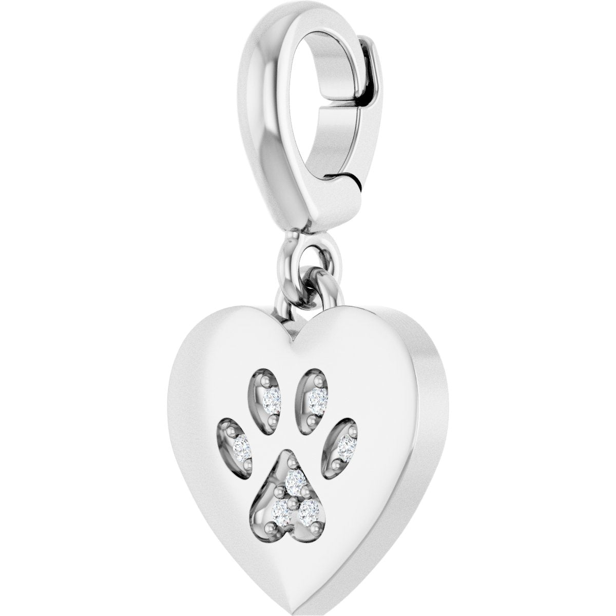 Sterling Silver .02 CTW Lab-Grown Diamond Paw Print Heart Charm/Pendant