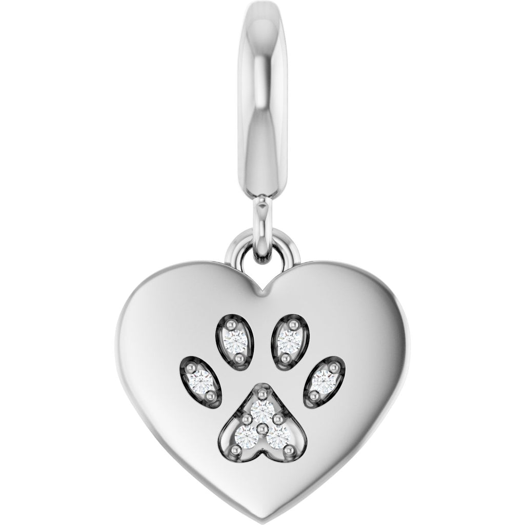 Sterling Silver .02 CTW Lab-Grown Diamond Paw Print Heart Charm/Pendant