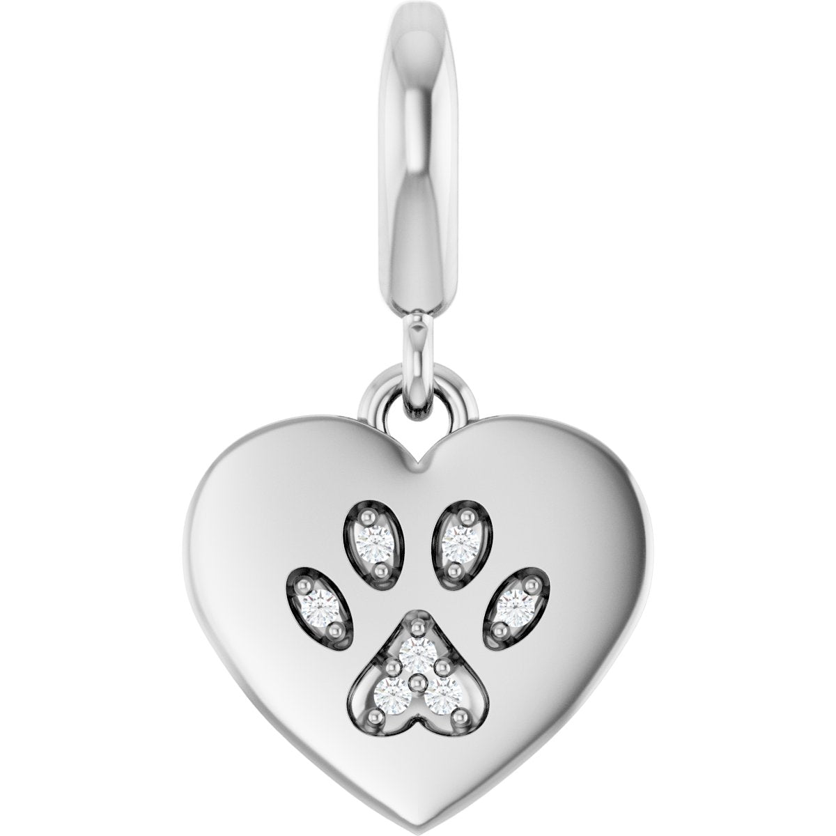 Sterling Silver .02 CTW Lab-Grown Diamond Paw Print Heart Charm/Pendant