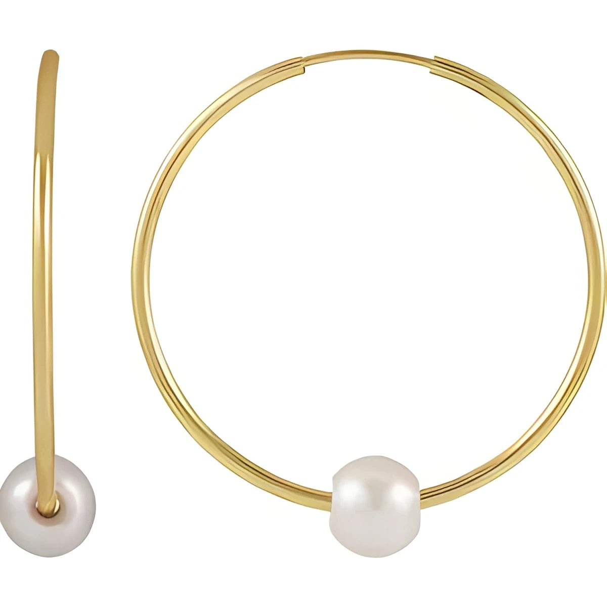 14K Yellow Gold-Filled Cultured White Freshwater Pearl Hoop Earrings