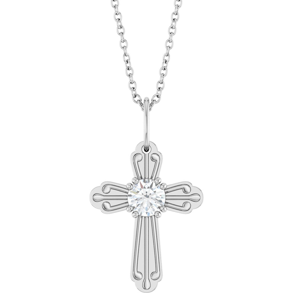 Sterling Silver 1/4 CT Lab-Grown Diamond Cross 18" Necklace