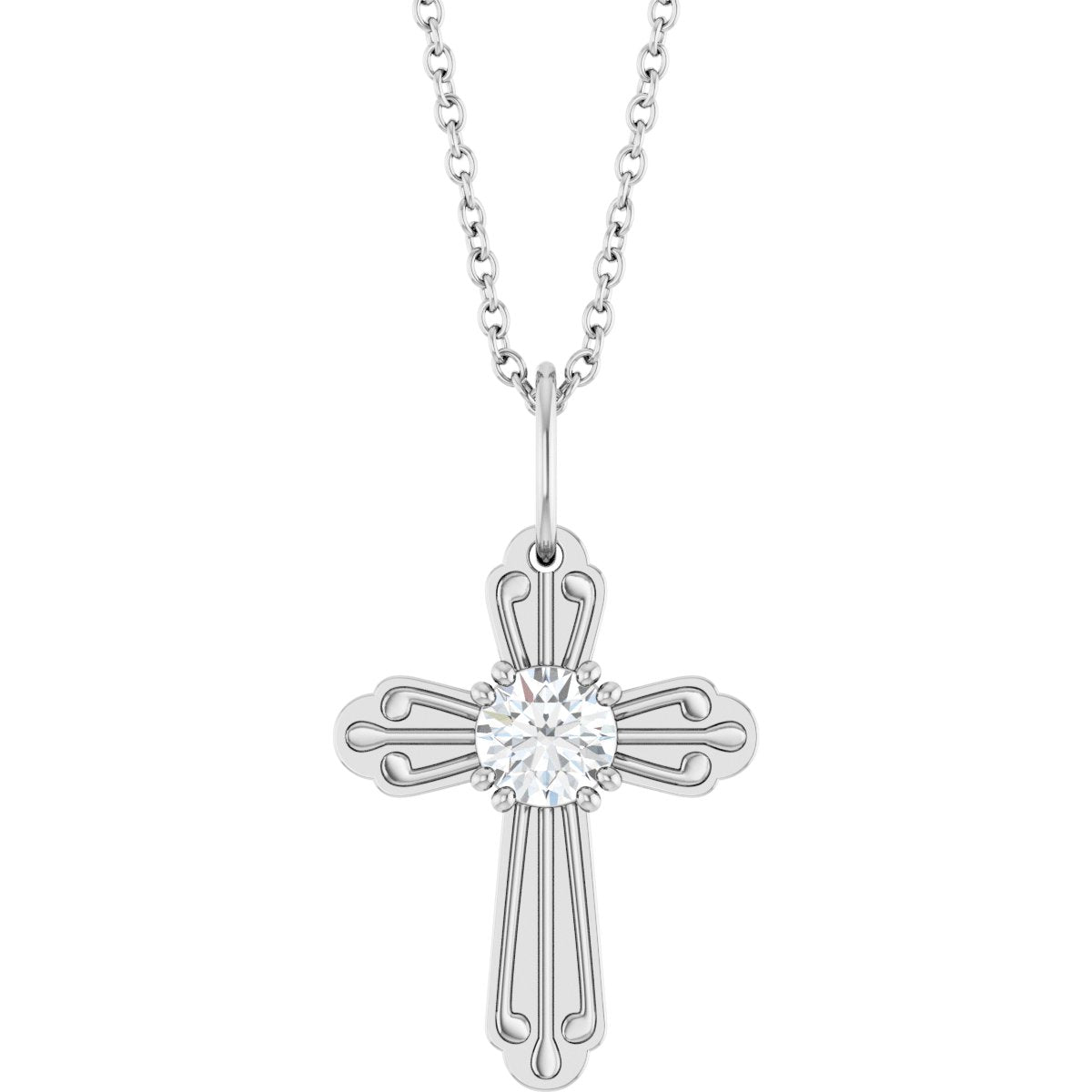 Sterling Silver 1/4 CT Lab-Grown Diamond Cross 18" Necklace