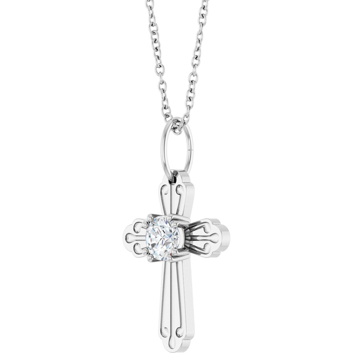 Sterling Silver 1/4 CT Lab-Grown Diamond Cross 18" Necklace