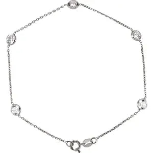 14K White Gold Imitation White Cubic Zirconia 5-Station 7" Bracelet