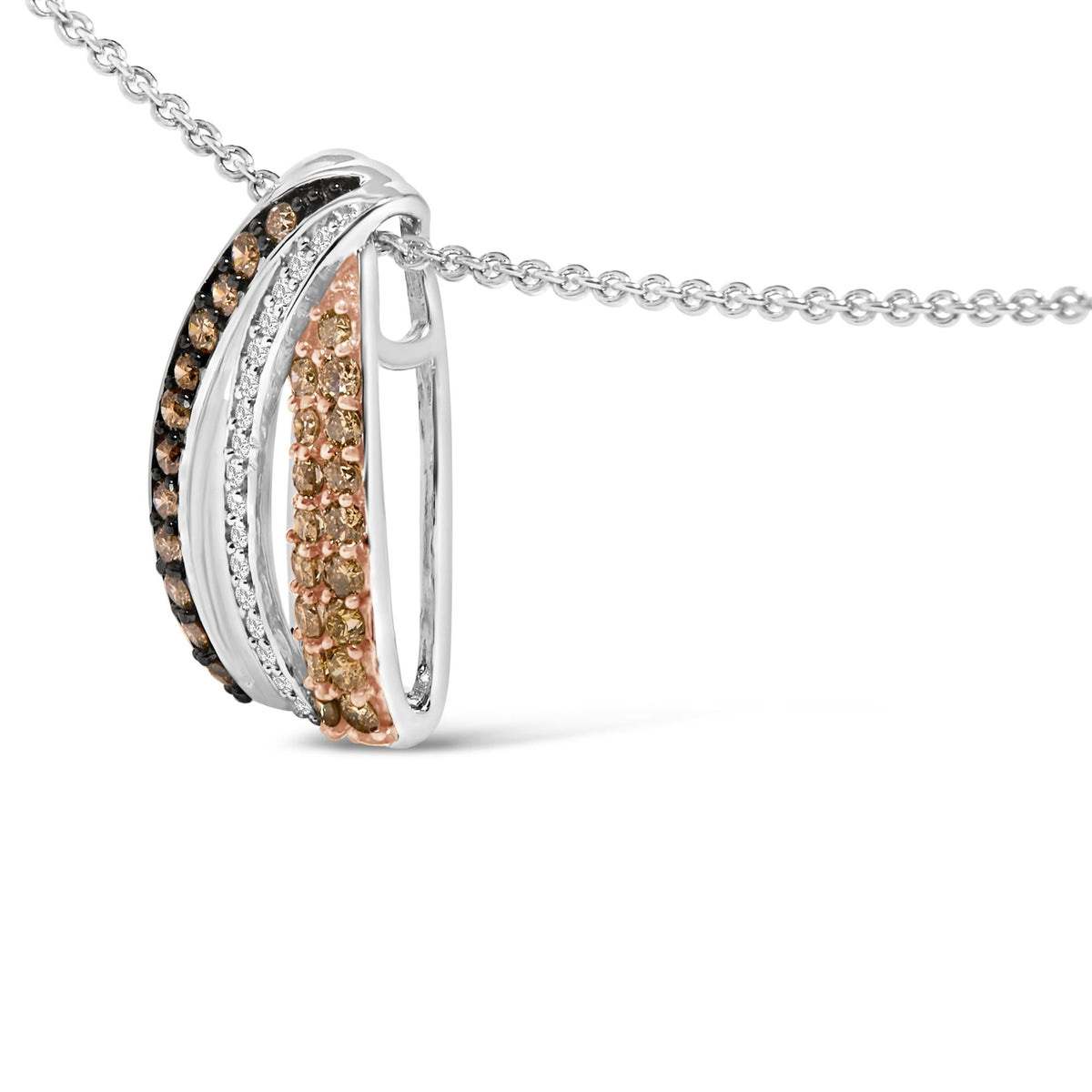Tri Tone Sterling Silver 1/2 Cttw White and Brown Diamond Pendant Necklace