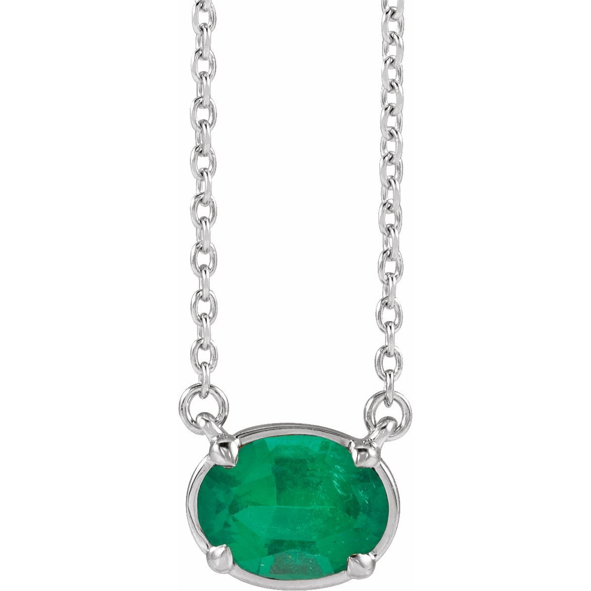 Sterling Silver Lab-Grown Blue Sapphire Claw-Prong Bezel-Style 18" Necklace