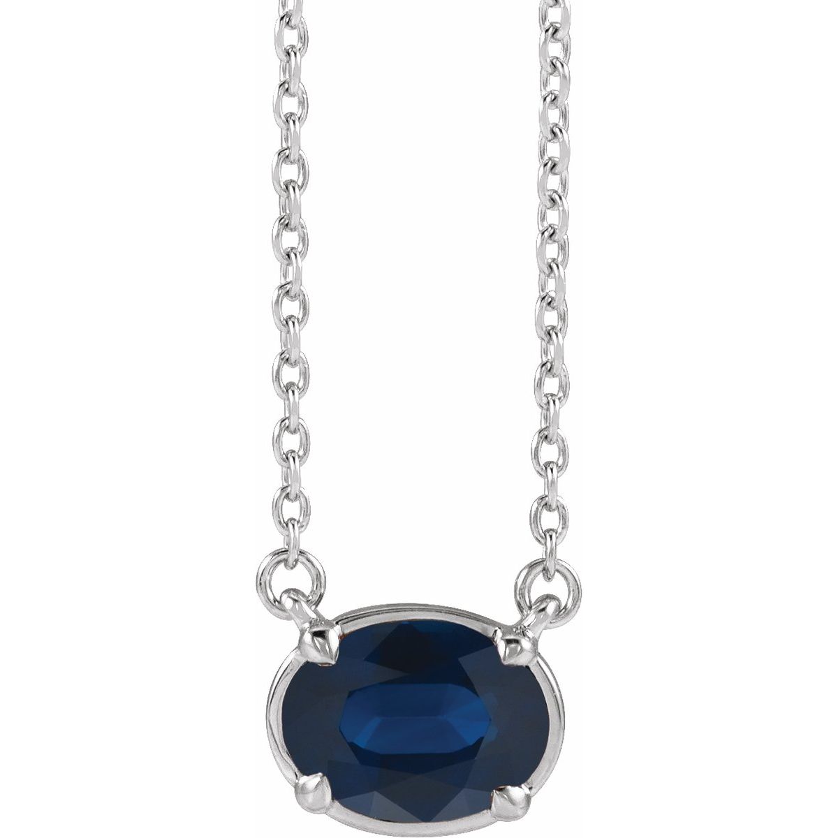 Sterling Silver Lab-Grown Blue Sapphire Claw-Prong Bezel-Style 18" Necklace