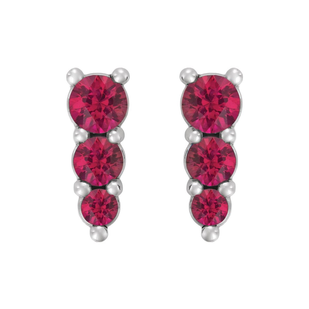 Sterling Silver Lab-Grown Ruby Graduated Drop Earrings