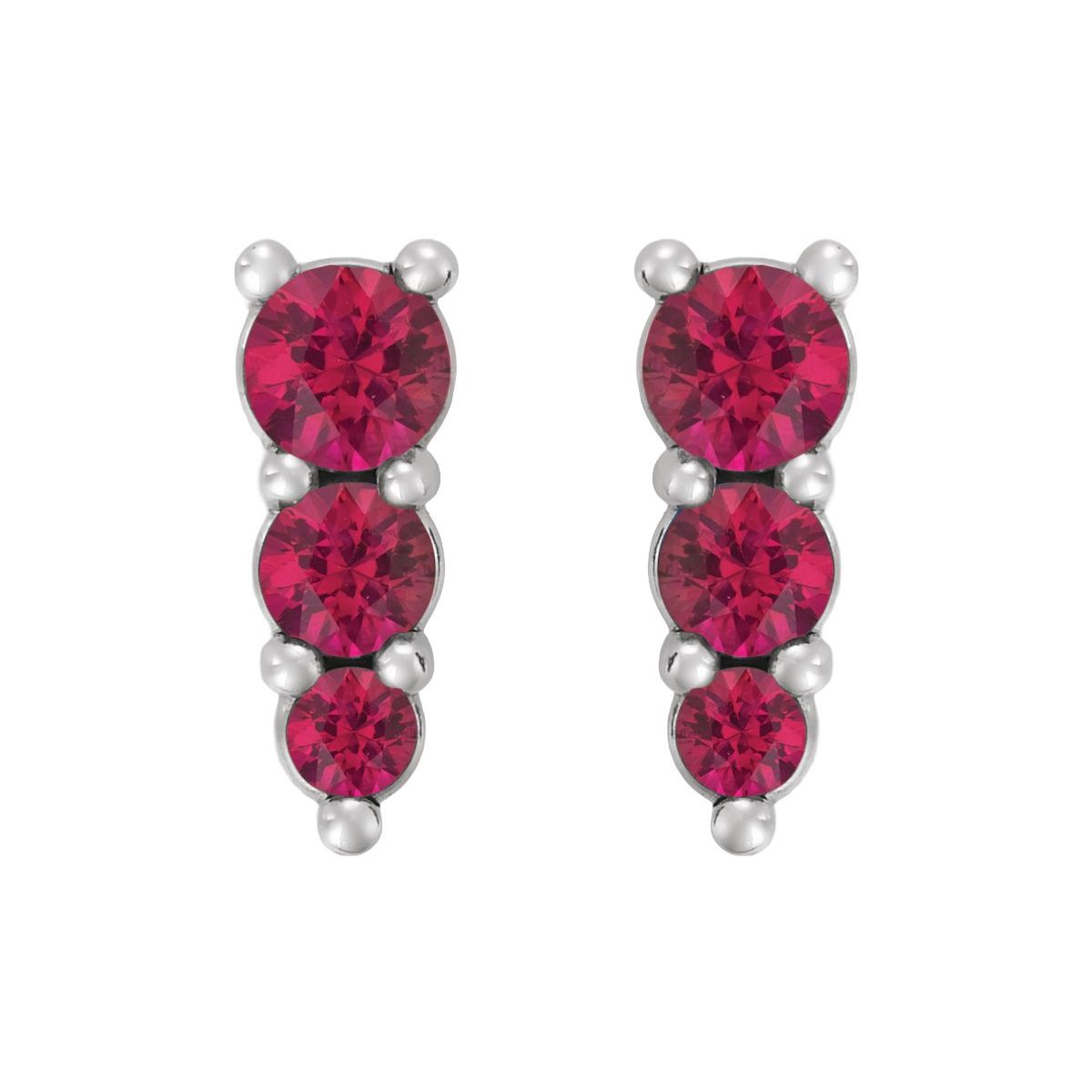 Sterling Silver Lab-Grown Ruby Graduated Drop Earrings