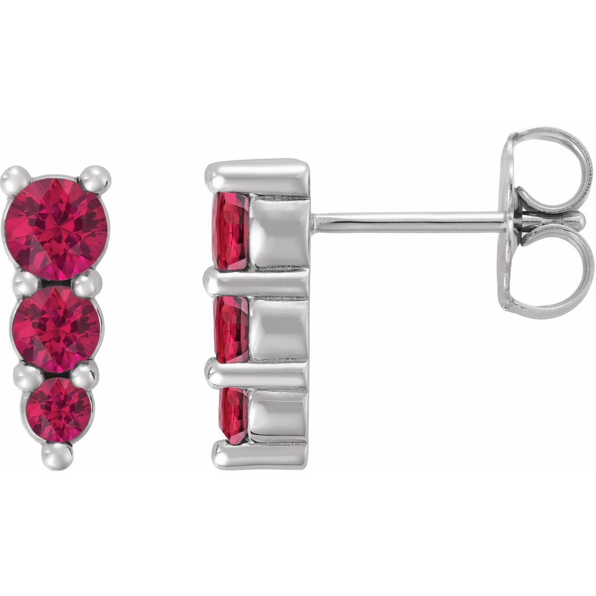 Sterling Silver Lab-Grown Ruby Graduated Drop Earrings