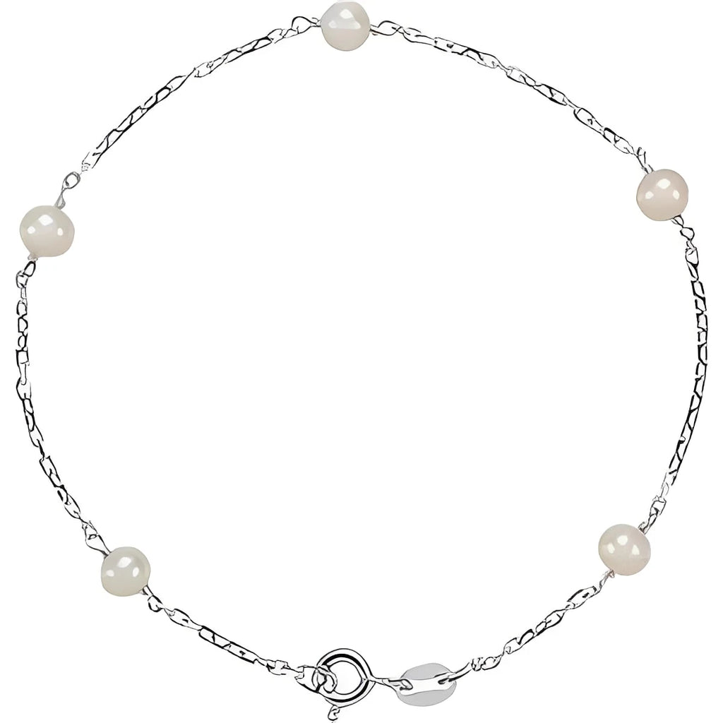Sterling Silver Cultured White Freshwater Pearl 5-Station 7" Bracelet
