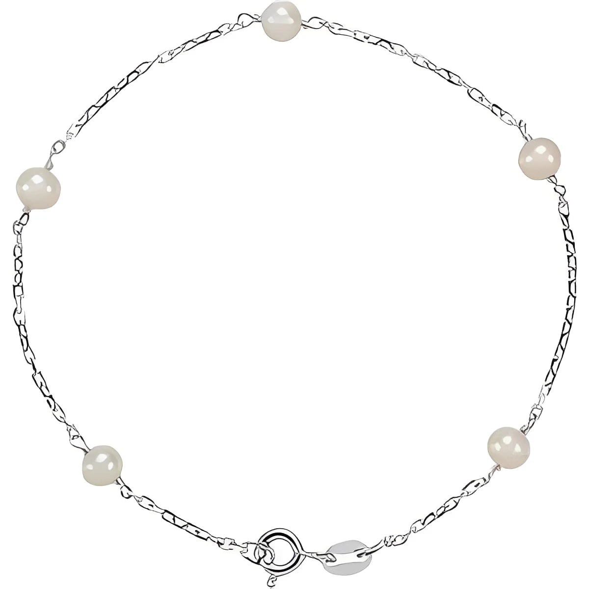 Sterling Silver Cultured White Freshwater Pearl 5-Station 7" Bracelet