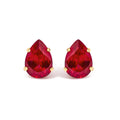 18K Yellow Gold 5X7 MM Created Pear Ruby Solitaire Stud Earrings