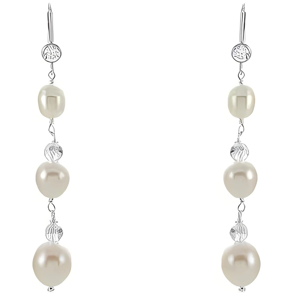 Sterling Silver Cultured White Freshwater Pearl & Imitation Cubic Zirconia Earrings