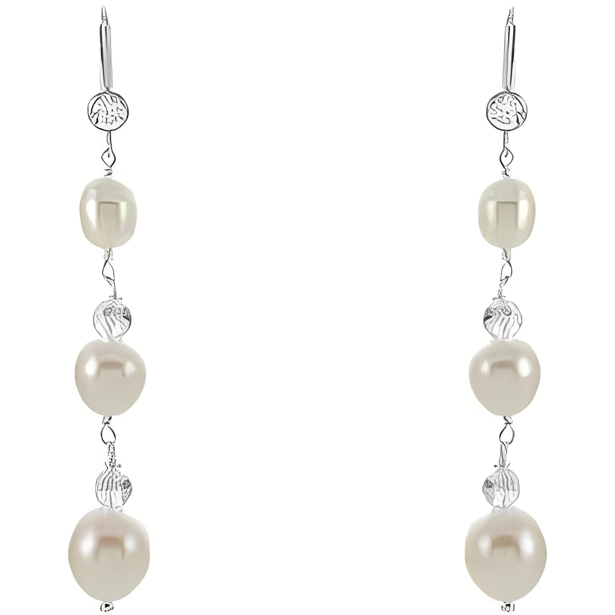 Sterling Silver Cultured White Freshwater Pearl & Imitation Cubic Zirconia Earrings