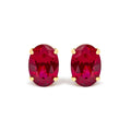18K Yellow Gold 7x5 MM Created Oval Ruby Solitaire Stud Earrings