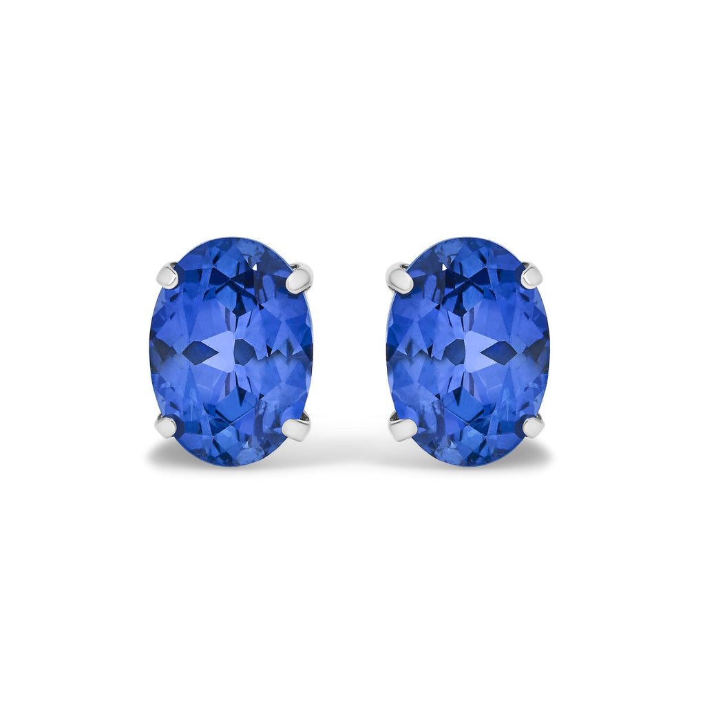 Platinum 5X7 MM Lab Created Blue Sapphire Oval Solitaire Stud Earrings