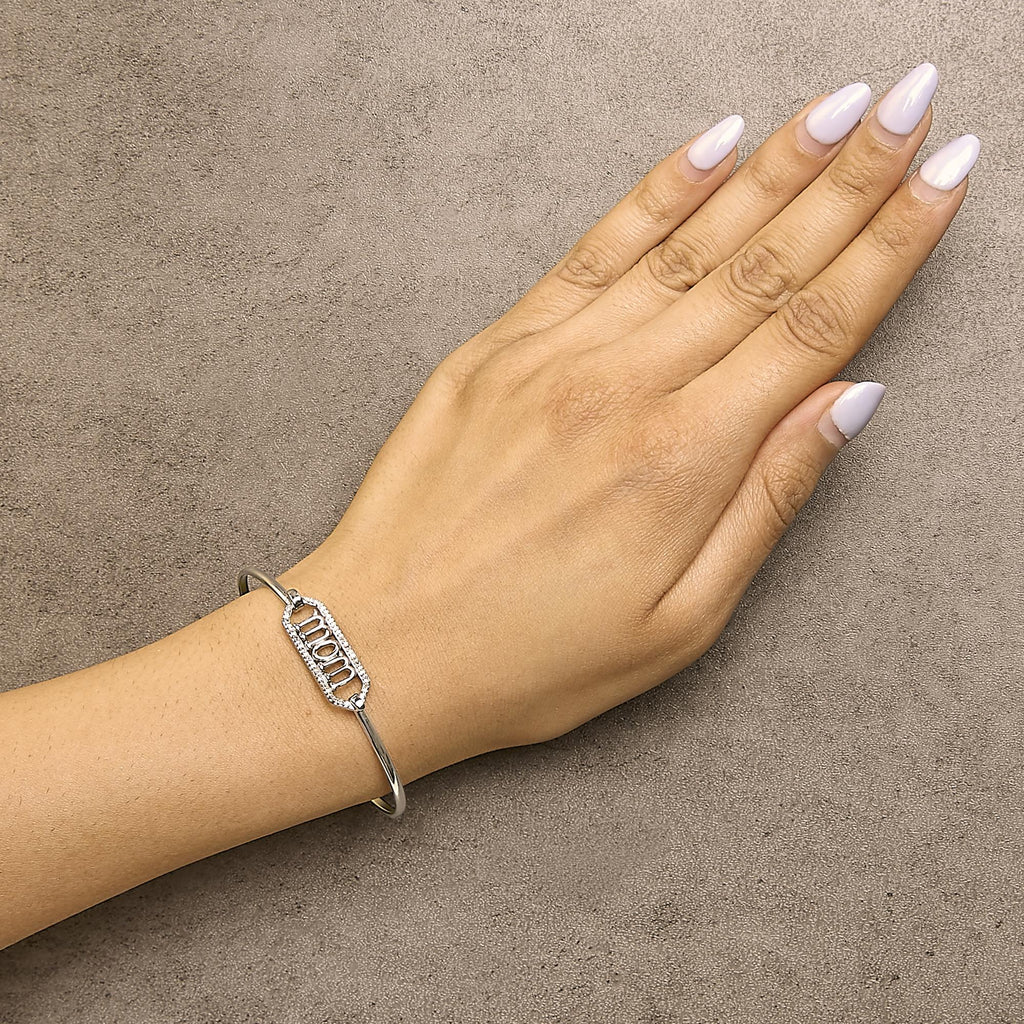 .925 Sterling Silver 1/5 Cttw Diamond Mom Bangle Bracelet
