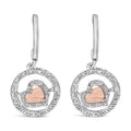14K Rose Gold Plated .925 Sterling Silver 1/5 Cttw Diamond Circle and Heart Drop Earrings