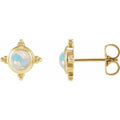 14K Yellow Gold Lab-Grown White Opal Cabochon Stud Earrings