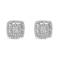 .925 Sterling Silver 1/4 Cttw Diamond Double Halo Cushion Shaped Stud Earrings