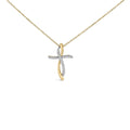 14K Yellow Gold Plated Sterling Silver 1/4 Cttw Diamond Cross Pendant Necklace